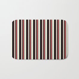 [ Thumbnail: Red, Dark Gray, Beige & Black Colored Lines/Stripes Pattern Bath Mat ]