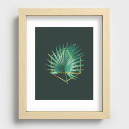 Minimal Tropical Palm Leaf - Palm And Gold - Gold Geometric Shape - Modern Tropical Wall Art - 2 Recessed Framed Print