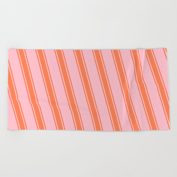 Pink & Coral Colored Striped Pattern Beach Towel