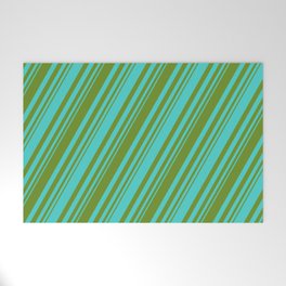 [ Thumbnail: Green and Turquoise Colored Stripes/Lines Pattern Welcome Mat ]