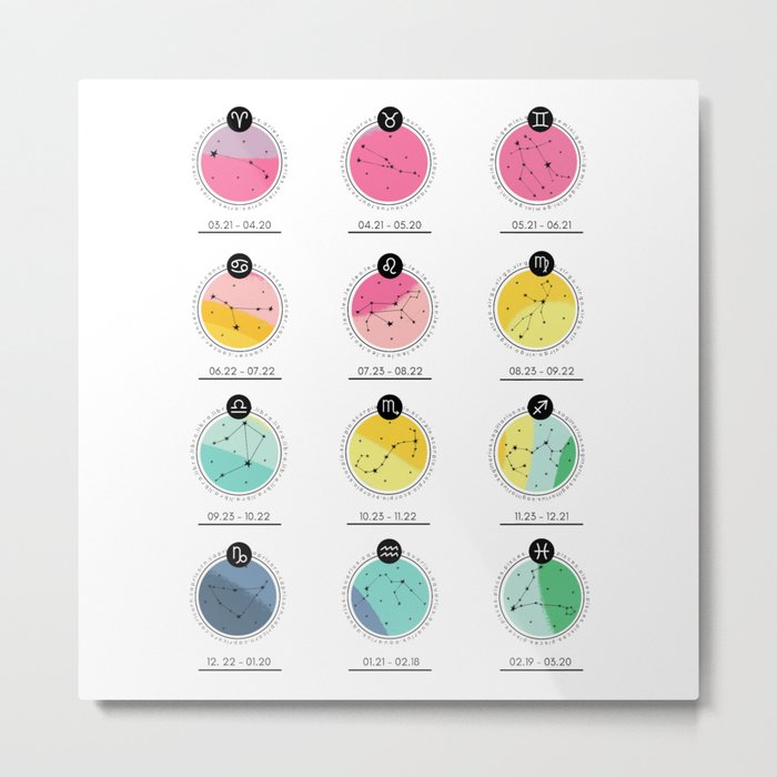 Zodiac Charts | Bright Brand Colors Metal Print