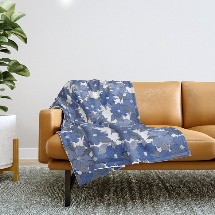 navy blue and white flowering dogwood symbolize rebirth and hope Throw Blanket