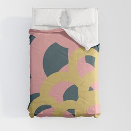 squiggly mermaid tale close up - pink navy yellow Comforter