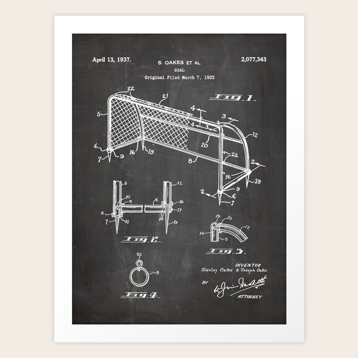 Soccer Patent Soccer Goal Art Black Chalkboard Art Print by Patent Press Society6