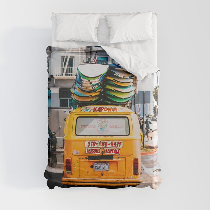 Yellow Van Bus Surf Photography Duvet Cover