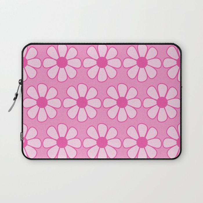 Cheerful Retro Daisy Floral Pattern in Preppy Pink Laptop Sleeve