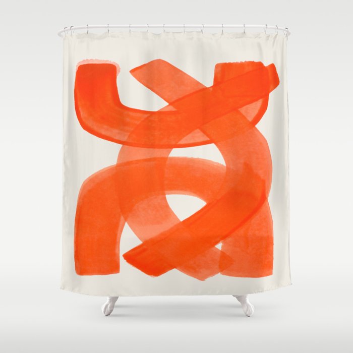 Mid Century Modern Abstract Painting Orange Watercolor Brush Strokes Shower Curtain