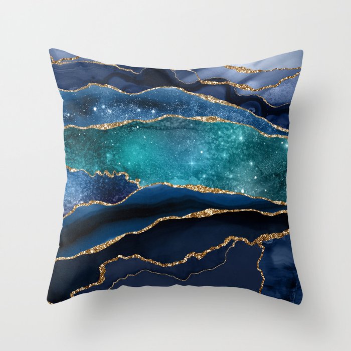 Blue Night Galaxy Marble Throw Pillow