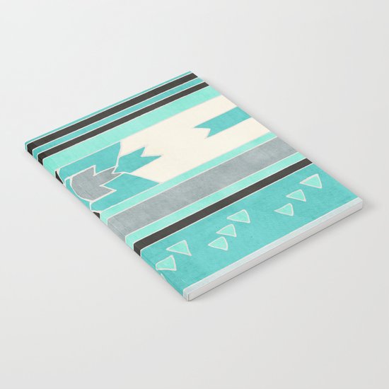 Rustic Tribal Pattern in Teal, Charcoal and Cream Notebook