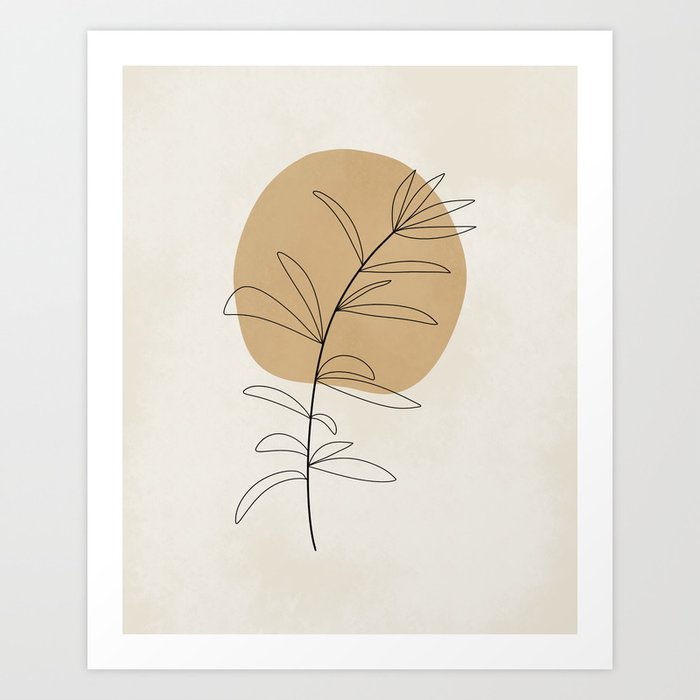 Minimalist Line Art Leaf I - Beige Boho Botanical Print Art Print