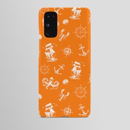 Orange And White Silhouettes Of Vintage Nautical Pattern Android Case