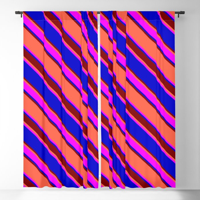 Red, Fuchsia, Blue & Maroon Colored Stripes/Lines Pattern Blackout Curtain