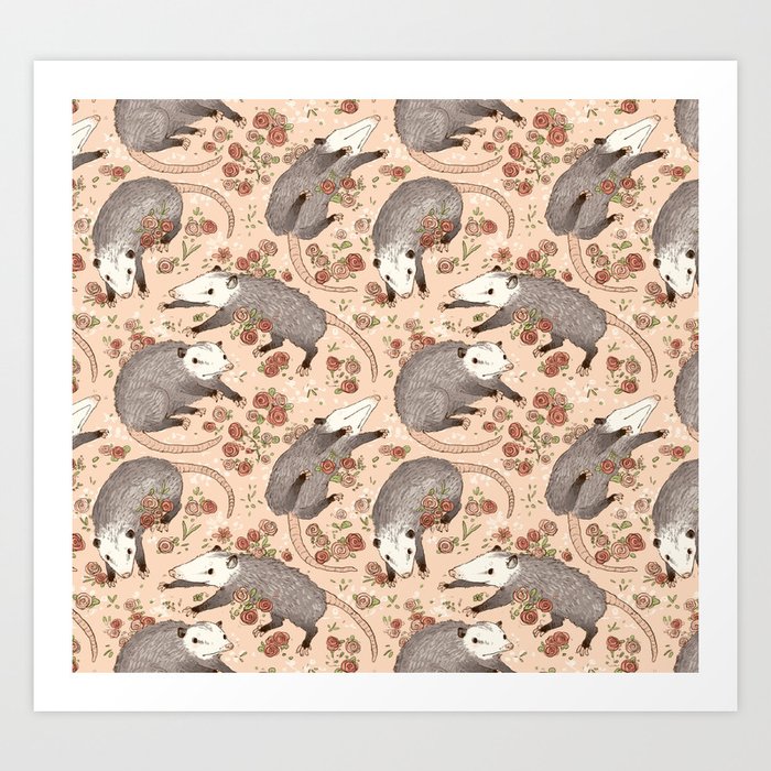 Opossum and Roses Art Print