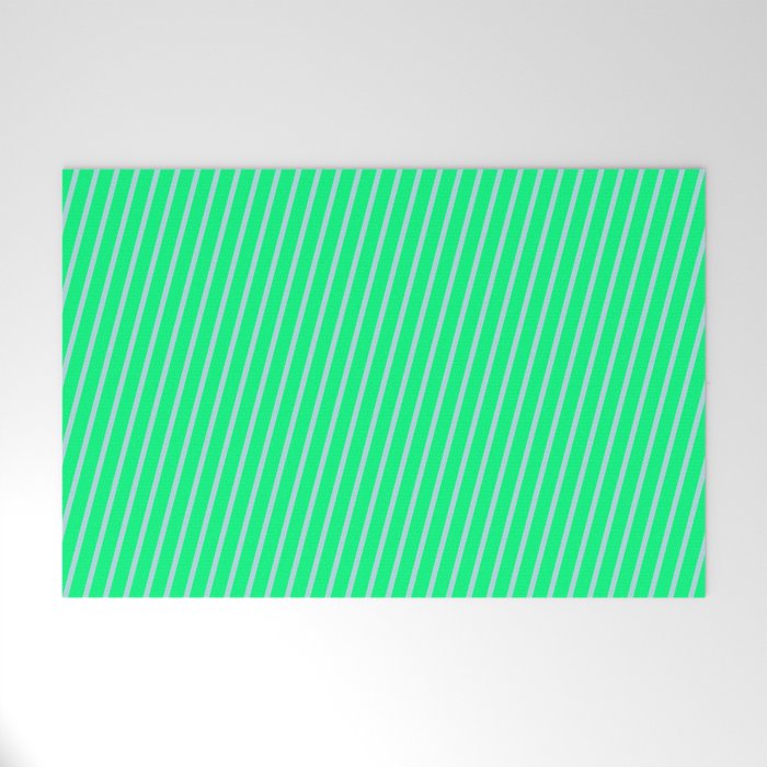 Green & Powder Blue Colored Pattern of Stripes Welcome Mat