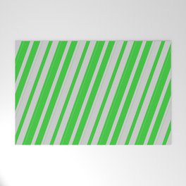 [ Thumbnail: Lime Green & Light Grey Colored Lines Pattern Welcome Mat ]