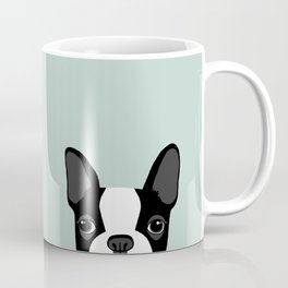 Boston Terrier Peek - Black on Dusty Blue Coffee Mug