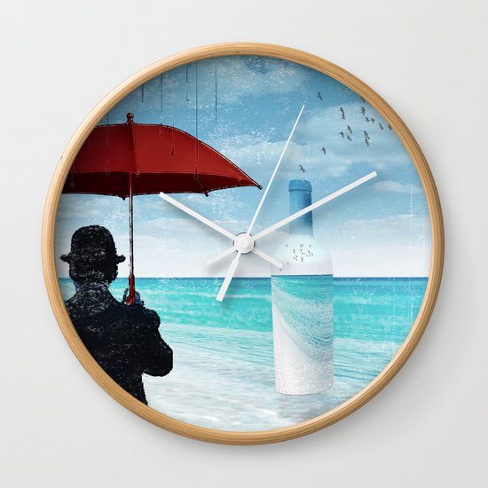 Chaplin at the beach in the rian Wall Clock