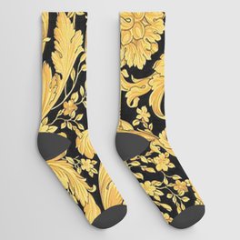 Black Gold Leaf Swirl Socks