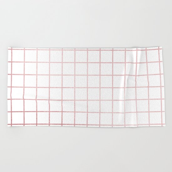 Simply Grid in Rose Gold Sunset Beach Towel