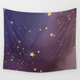 Amethyst Color with Sparkling Gold Stars Wall Tapestry