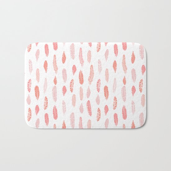 Feather pink and white minimal feathers pattern nursery gender neutral boho decor Bath Mat