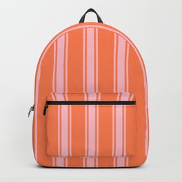 [ Thumbnail: Coral and Pink Colored Pattern of Stripes Backpack ]