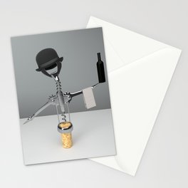 The surreal  Corkscrew  with the bottle of wine Stationery Card