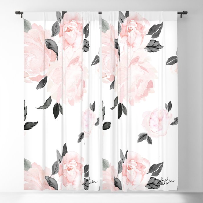Vintage Blush Floral - BW Blackout Curtain