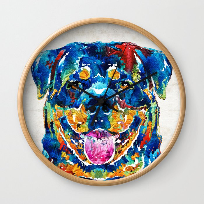 Colorful Rottie Art - Rottweiler by Sharon Cummings Wall Clock