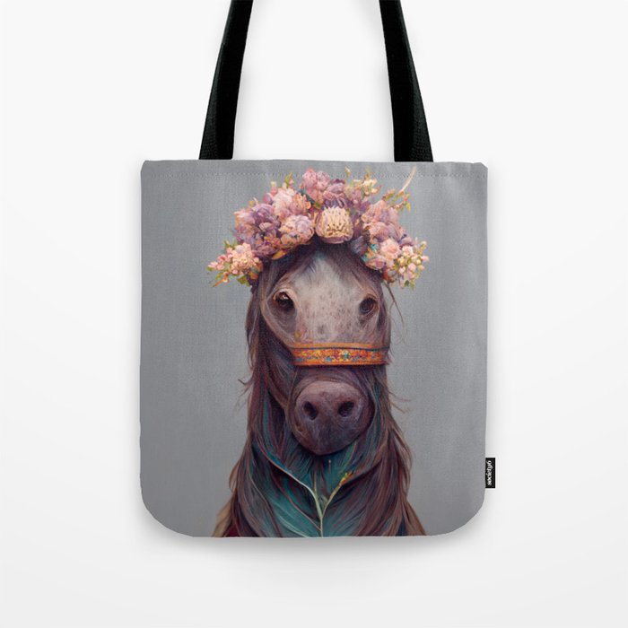 Horse with Flower Crown Portrait Tote Bag