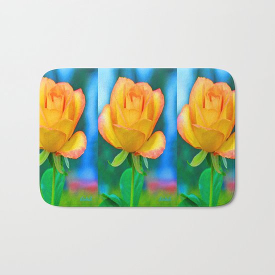 Yellow Rose with Turquoise Bath Mat