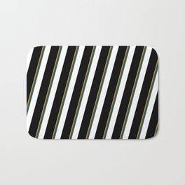 [ Thumbnail: Goldenrod, Dark Slate Gray, White, and Black Colored Striped Pattern Bath Mat ]