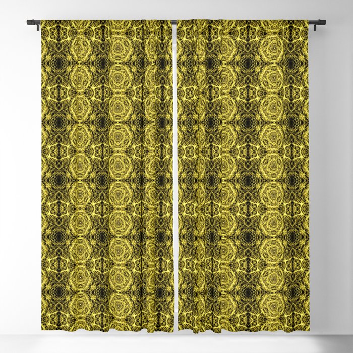 Liquid Light Series 36 ~ Yellow Abstract Fractal Pattern Blackout Curtain