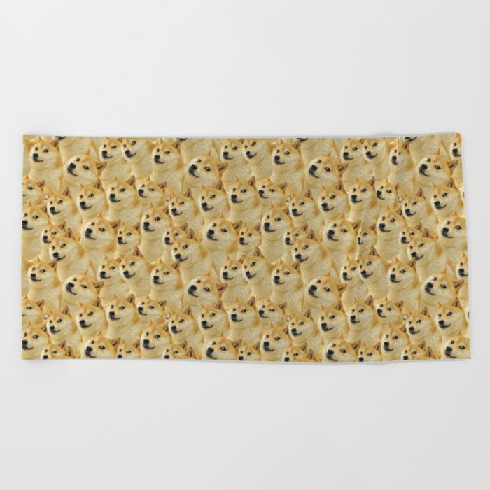 dogecoin doge meme dog seamless pattern Beach Towel