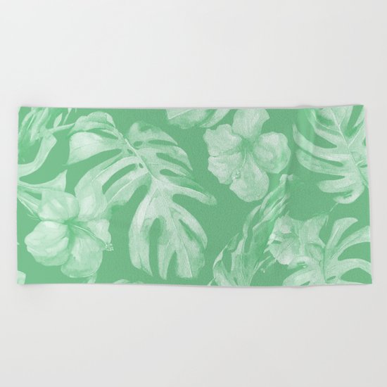 Tropical Palm Leaves Green Beach Towel