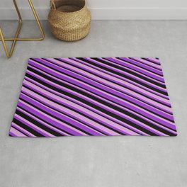 [ Thumbnail: Dark Orchid, Black, and Plum Colored Stripes Pattern Rug ]