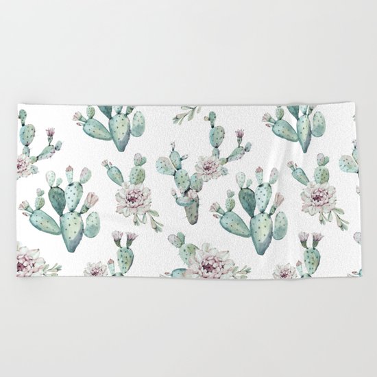 Cactus Pretty Pink + Green Beach Towel