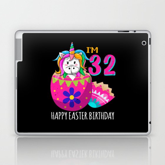 32 Year Old Age Birth Kawaii Unicorn Easter Sunday Laptop & iPad Skin