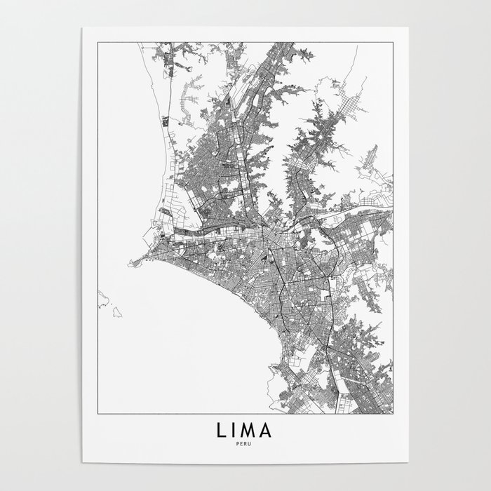 Lima White Map Poster