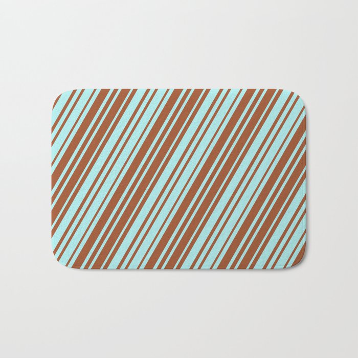 Sienna and Turquoise Colored Lines Pattern Bath Mat