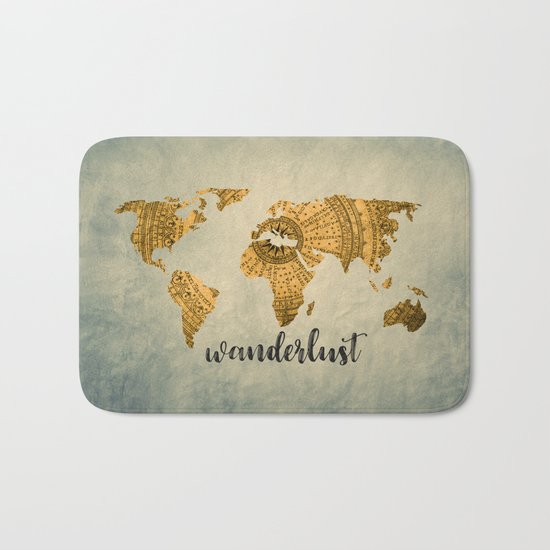 Wanderlust Vintage World Map Bath Mat