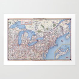 Flat road map of the southeastern united states of america Art Print