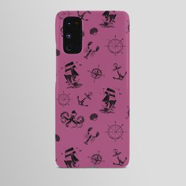 Magenta And Black Silhouettes Of Vintage Nautical Pattern Android Case