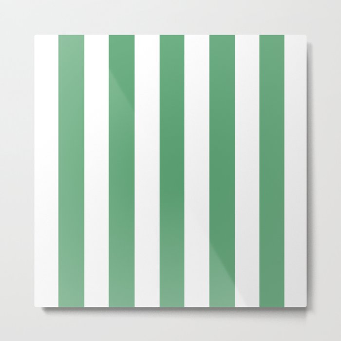 Forest green (Crayola) - solid color - white vertical lines pattern Metal Print