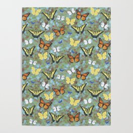 Butterfly mix 5 - 1970s style, monarchs, tiger swallowtails, sulphurs, cabbage white, eastern tailed blues Poster