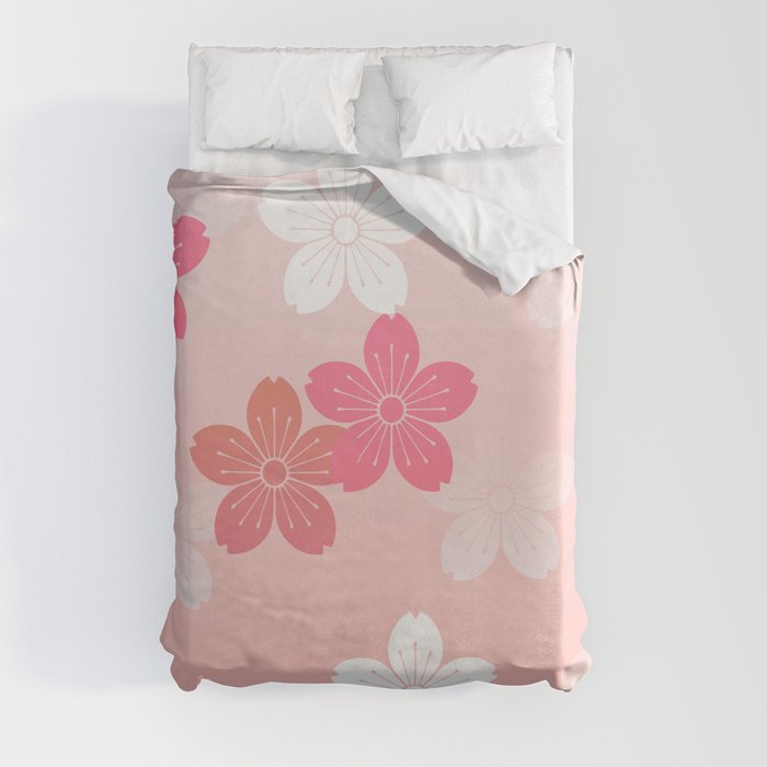 Feminine Japanese Sakura Ombre pattern on pink Duvet Cover