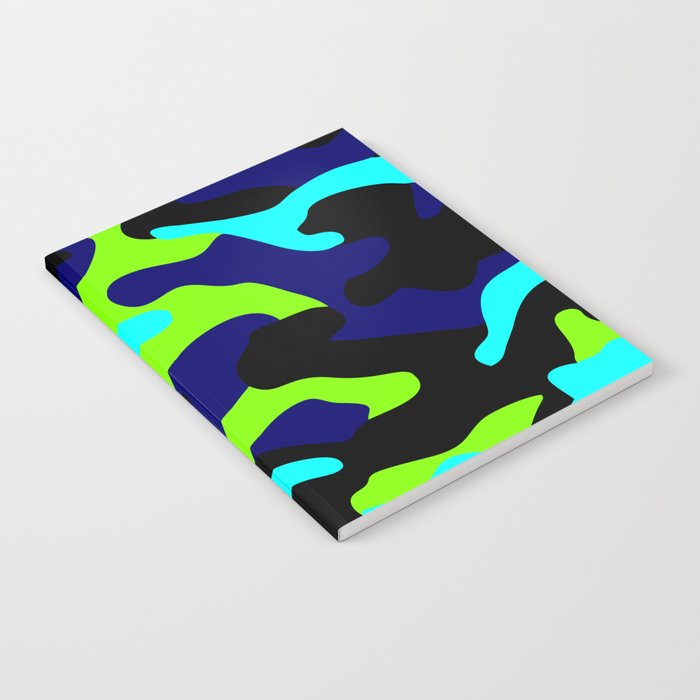 Camouflage Pattern Neon Green Black Blue Navy Notebook