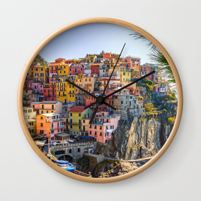 Italy Photography - Colorful Houses In Manarola Wall Clock
