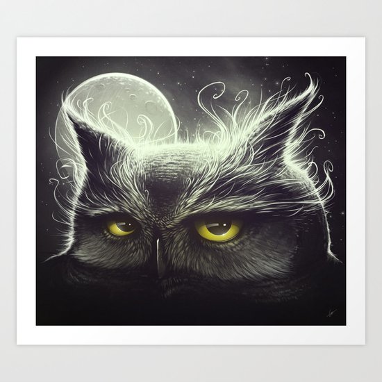 Owl & The Moon Art Print