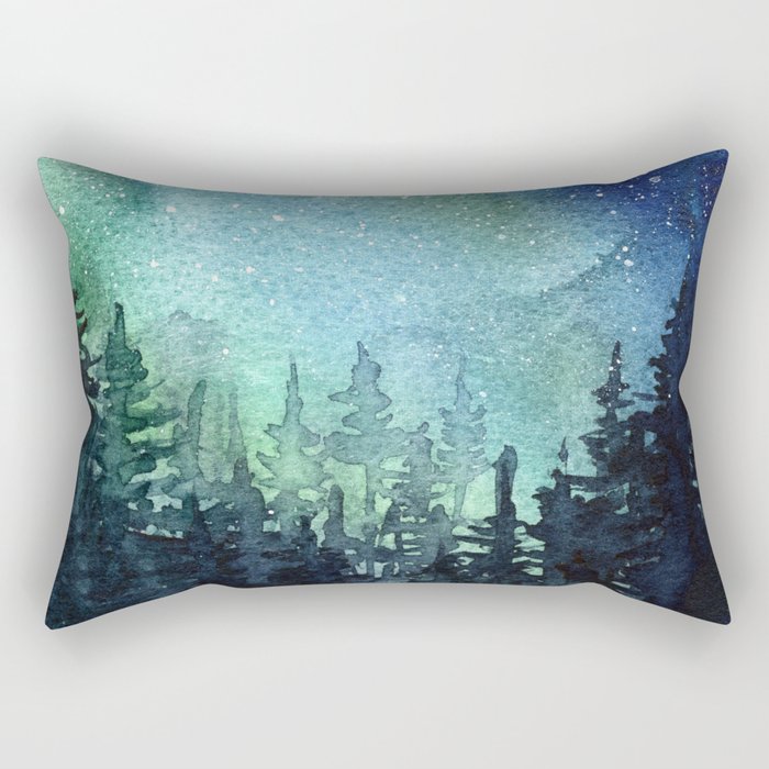 Galaxy Watercolor Aurora Borealis Painting Rectangular Pillow